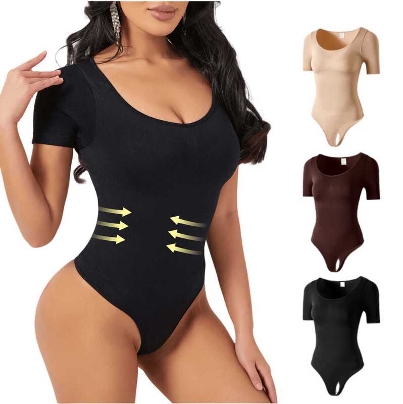 Butt-Lifting Bodysuit, Waist-Cinching Corset, Tight-Fitting Seamless Short-Sleeved T-Shaped Body-Shaping Jumpsuit, Shaping Corset Underwear