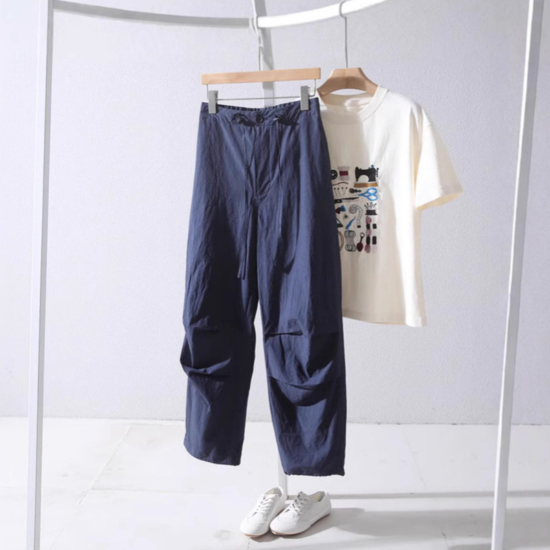 Yilu Lightweight Breathable Linen Cotton Pleated Draped Cuffed Pants with Elastic High Waist Workwear Long Pants for Women Wholesale
