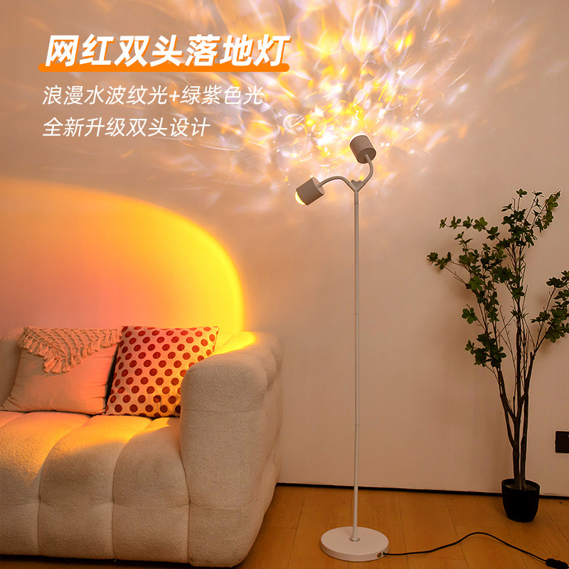 Red Red doble cabeza en forma de corazón puesta de sol rojo agua ondulado luz de ambiente dormitorio sala de estar luz de fondo en vivo luz ondulada de puesta de sol