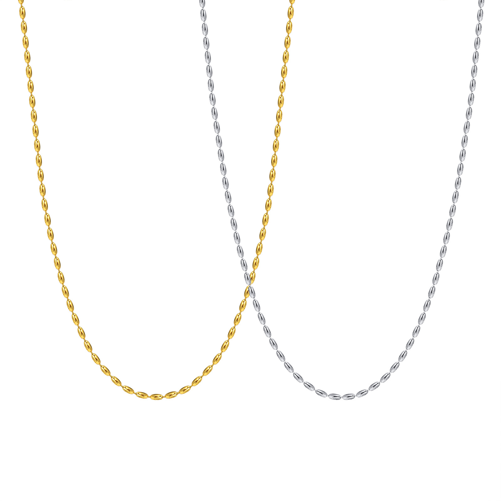 Collar minimalista de acero inoxidable con cuentas para mujer_voghion.com