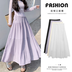 シフォンのタックの半身のスカートの女性の春と夏の高い腰はやせている傘のスカートの中の長いタイプの優しさと甘い風の垂れ下がった感のa字の長いスカートを現します。