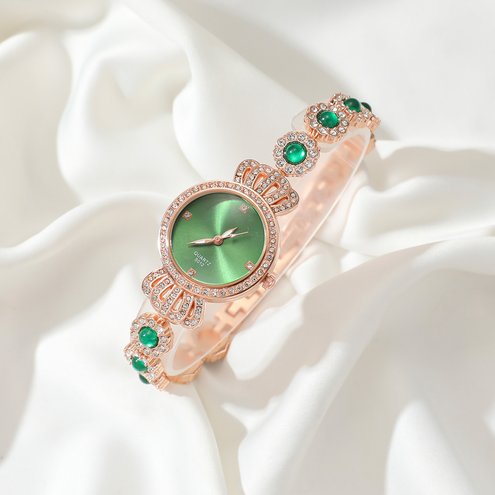 6 sztuk/zestaw damski modny lekki luksusowy szmaragdowy stalowy pasek kwarcowy zegarek + biżuteria zestaw biżuterii damski zegarek_voghion.com