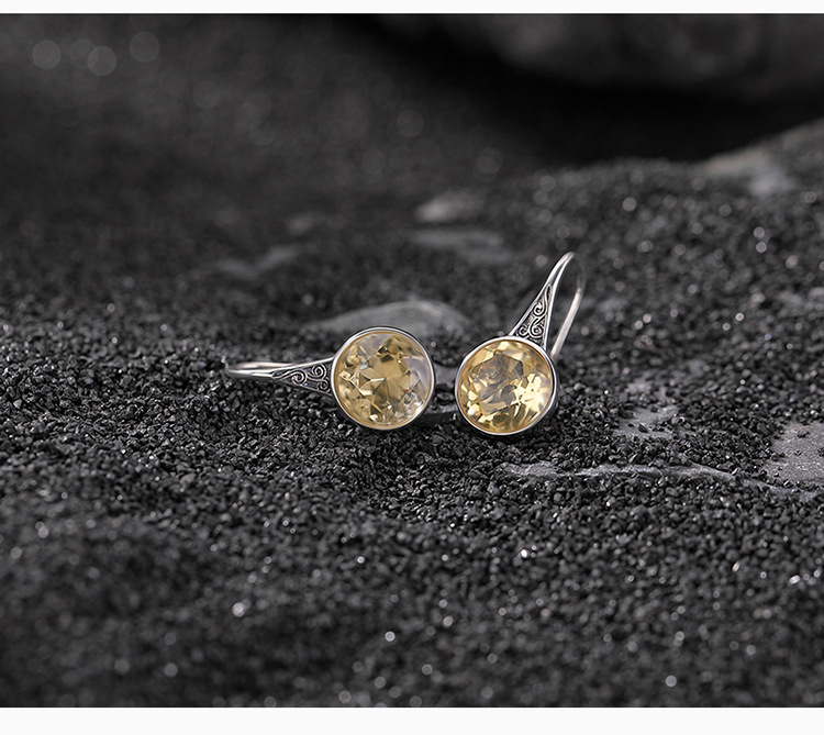 Bông tai bạc S925 đính đá thạch anh tím citrine họa tiết đường cỏ hình học phong cách retro — Mô hình Citrine chi tiết 4