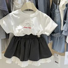 宝宝夏款T恤2025女童甜美蝴蝶结T恤短袖上衣洋气学院风公主短裙