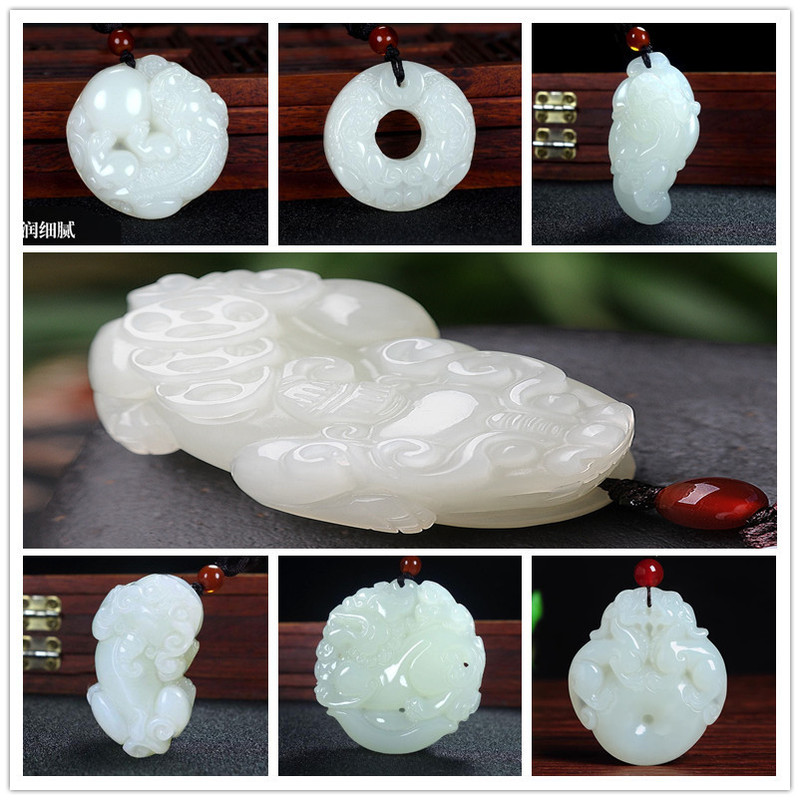 Afghan White Jade Money Pixiu Xinjiang Hetian Green and White Jade Pendant Jade Animal Figurine Live Streaming Supply Gift Jadeware