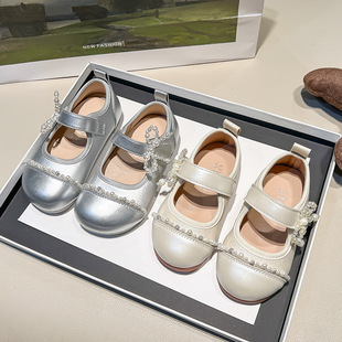 Girls Princess Shoes Children's Shoes 2025 Spring New Small Leather Shoes Baby silver Western Style Girls Soft Sole Shoes