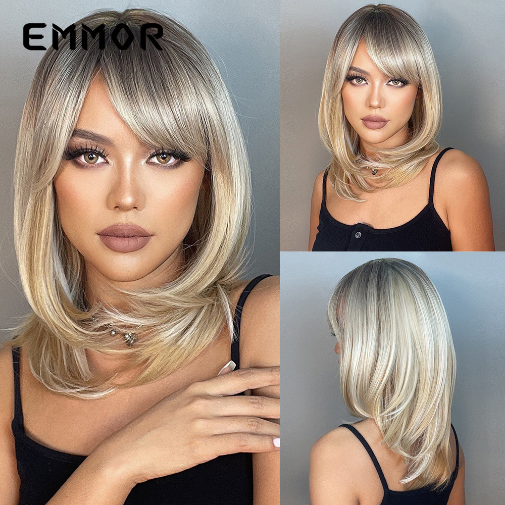 Peluca de mujer forma de cabello largo cubierta de cabeza completa natural Estilo de celebridad de Internet cara redonda clavícula Pelo Largo simulación de reducción de edad Peluca de longitud media