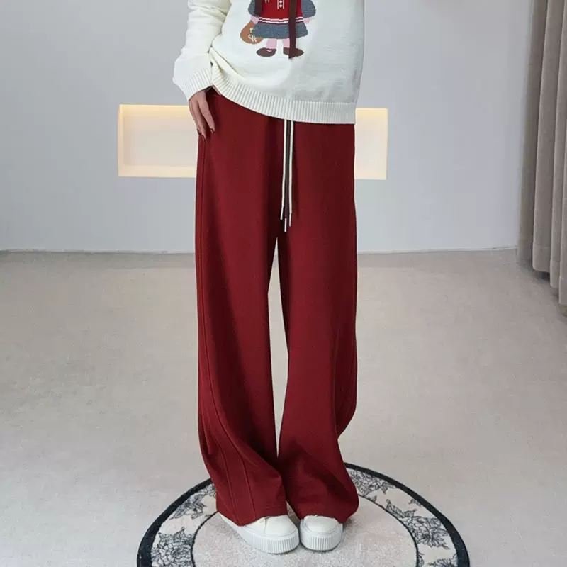 双天大码女装休闲裤2025冬季新款胖妹妹抽绳休闲弯刀加绒裤子9182