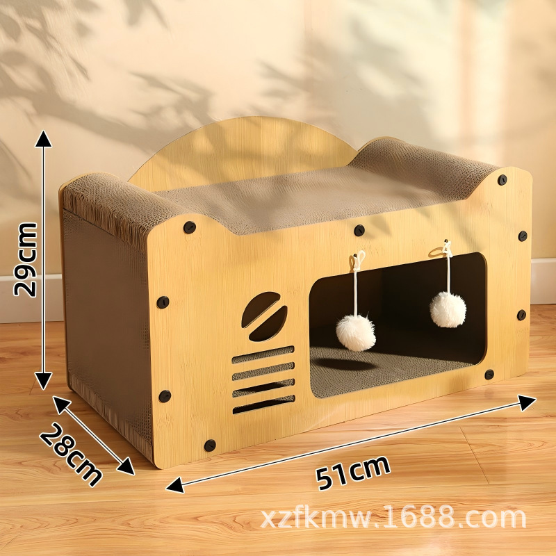 Casa de gatos de dos pisos casa de gatos nido de gato papel corrugado resistente al arañazo resistente a la mordedura no se caiga juguete de agarración de gato un cabello