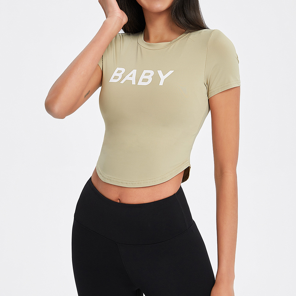 En stock Internet celebridad desnuda deportes camiseta letras de las mujeres slim fit adelgazar ropa de yoga correr deportes top ventas directas de la fábrica