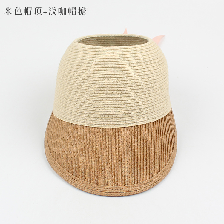 Fashion Contrast Color Bow Empty Top Straw Hat display picture 36