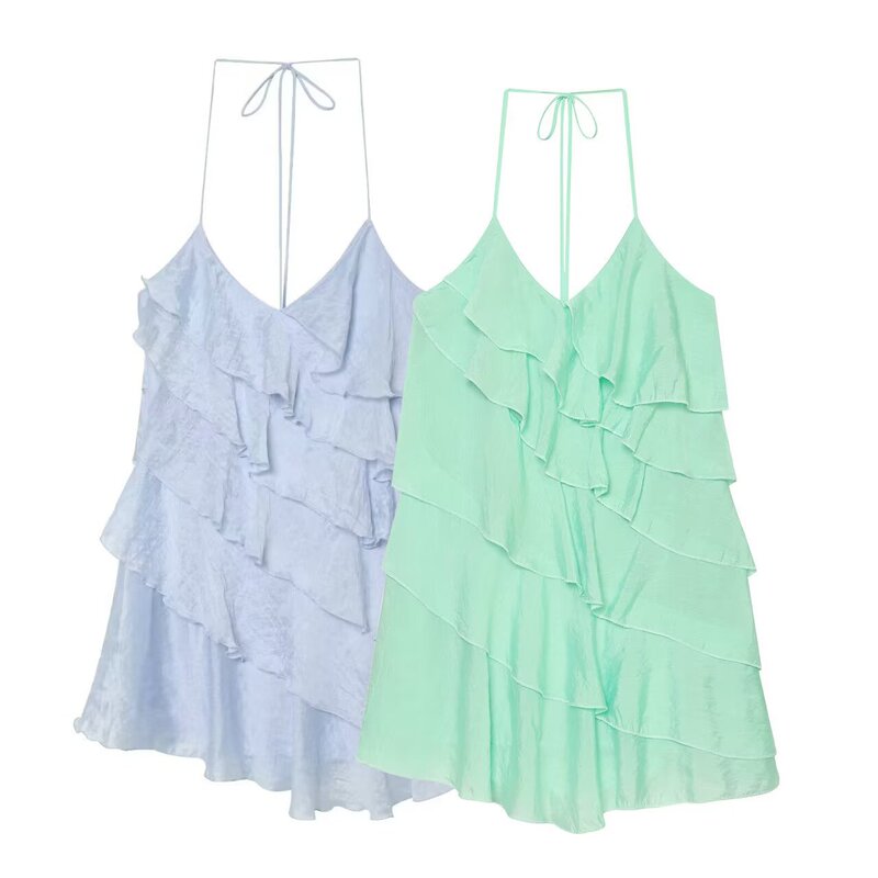 Taop&Za Women's 2026 Summer New Style Suspender Irregular Layered Decorative Short Dress 5029238