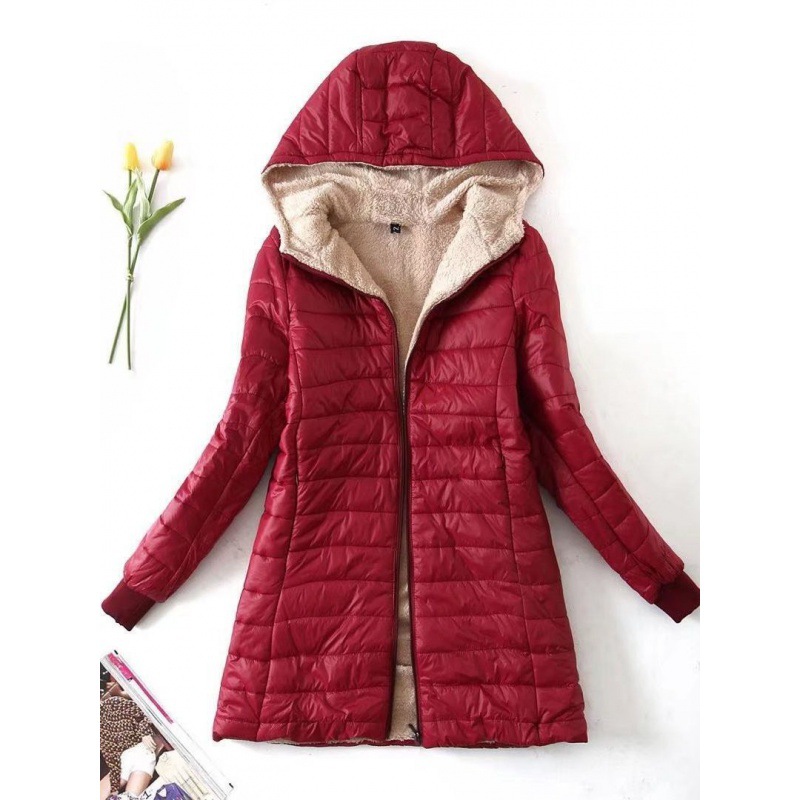 Women's Clothing autumn and winter new Korean version of the long hooded cotton coat women's lambskin warm cotton coat plus velvet jacket top_voghion.com