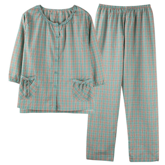Woven Pure Cotton Pajamas Women's Summer Gauze Cotton Cropped Sleeve Pants Summer Thin Outer-Wearing Home Clothes suit