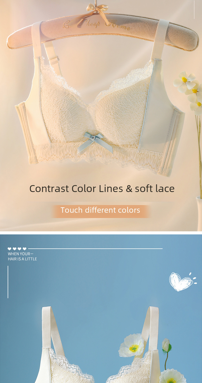 Ensemble de soutien-gorge en dentelle anti-affaissement sans anneau en acier pour petite poitrine_voghion.com