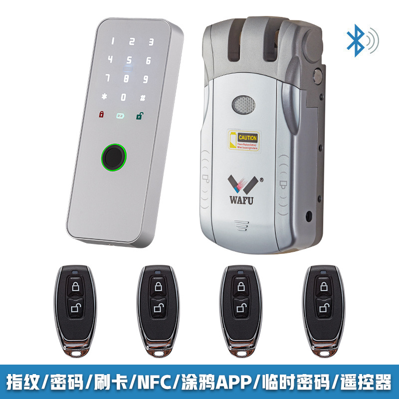 Cerradura WAFU sin llave con diseño de cabeza de toro para puerta de entrada, cerradura eléctrica invisible antirrobo con control remoto, cerradura inteligente Tuya para uso doméstico.
