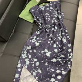 p460499yk5.18 夏新款印花真丝裙连衣裙圆领无袖收腰大摆气质长裙
