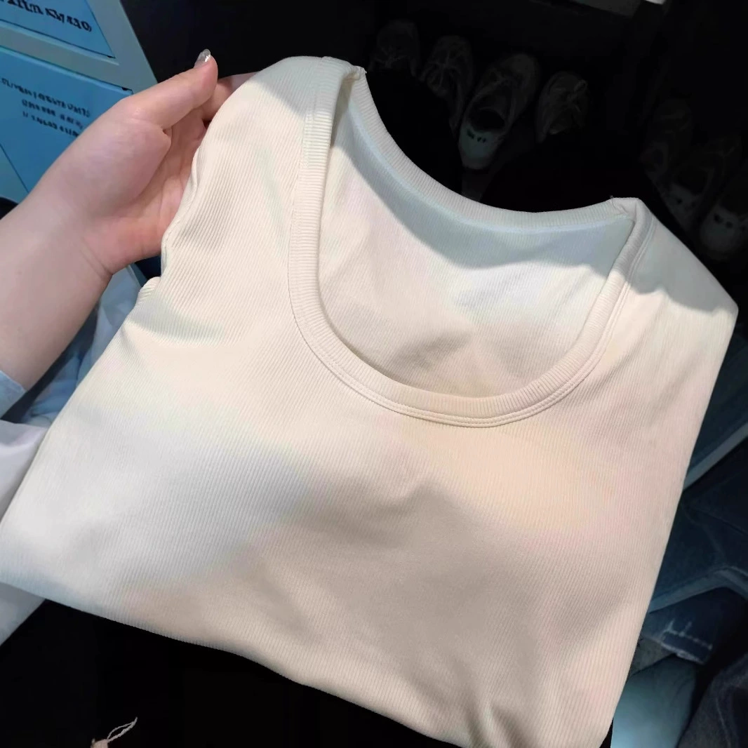 Осень demi-season белый бархат база body-friendly короткие рукава, облегающий