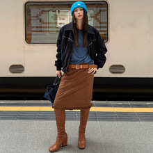 MMFISH时髦街头复古摩登廓形荷叶边直筒下摆后开衩半身裙25Q605