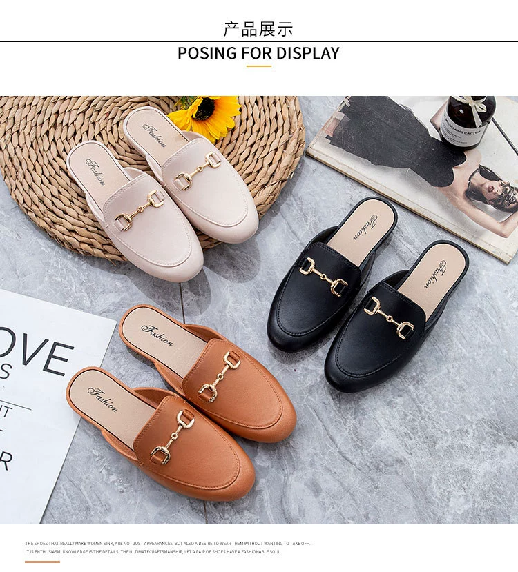 Леди Шляпы Новый летний осенний мода повседневные студенты носят на открытом воздухе багажные полторы тапочки на низком каблуке Muller Женская обувь оптом