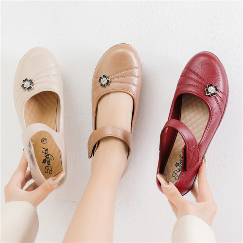 Waterproof non-slip women's shoes Mary Jane shoes women's single shoes middle-aged mother's shoes buckle medium heel soft sole women's plastic shoes