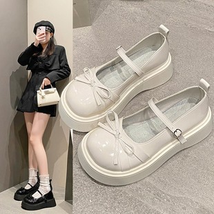 2025 Autumn New Lolita Bow Round Toe Thick Sole Small Leather Shoes Women's Shallow Mouth with Skirt Mary Jane Shoes Women