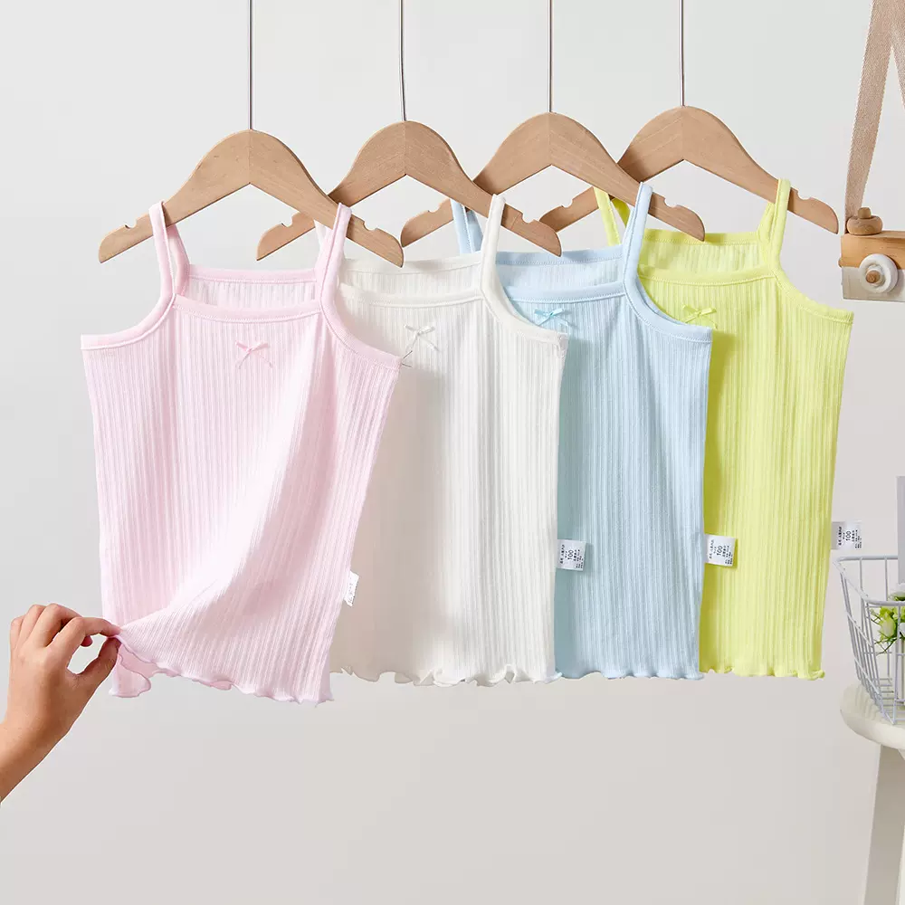 儿童吊带背心100棉薄款透气打底衫男宝女宝纯色家居睡衣单件2件装