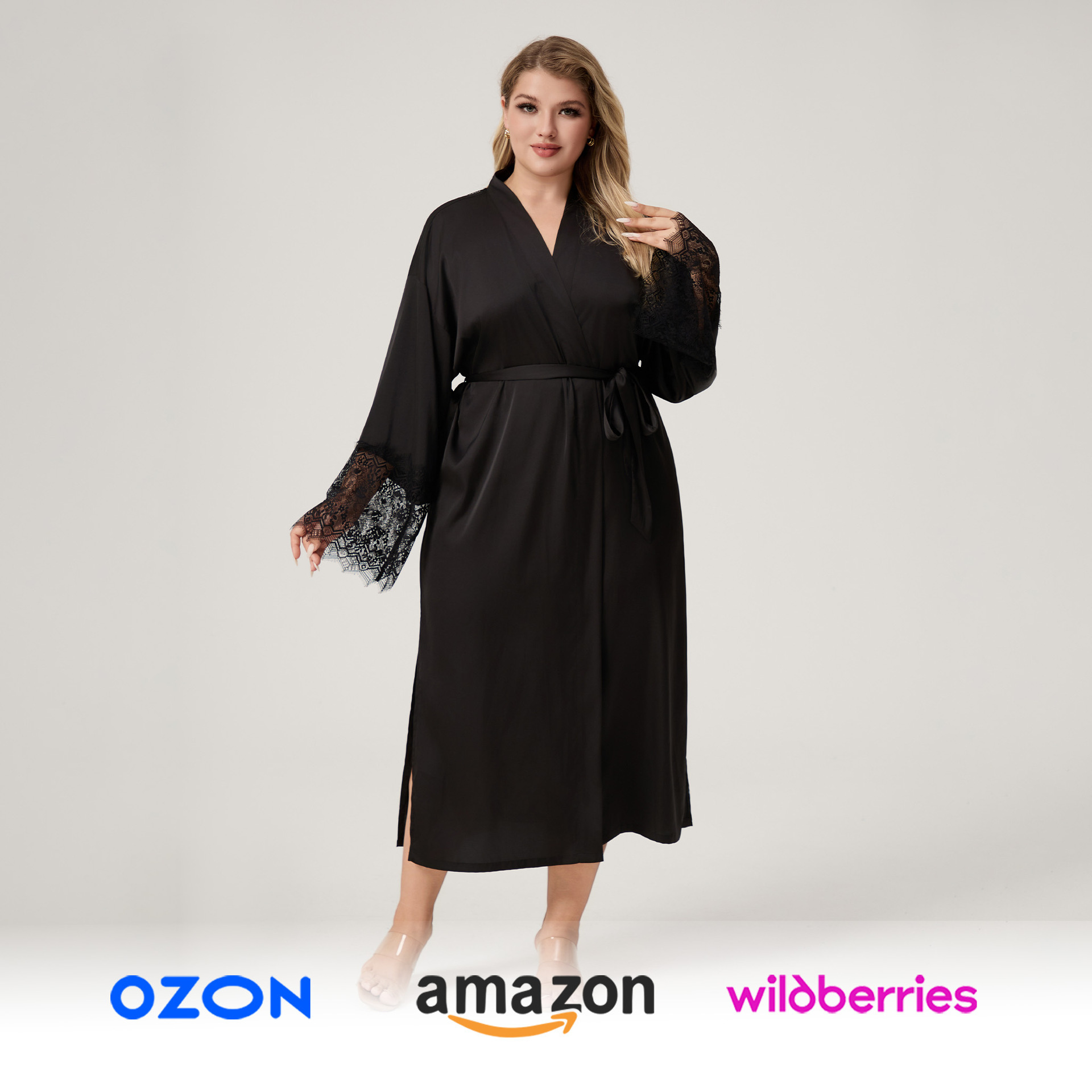 Yaoting satén de chiffón de primavera y otoño pijama de encaje de mangas largas pijamas de tamaño grande ropa para el hogar CP3824