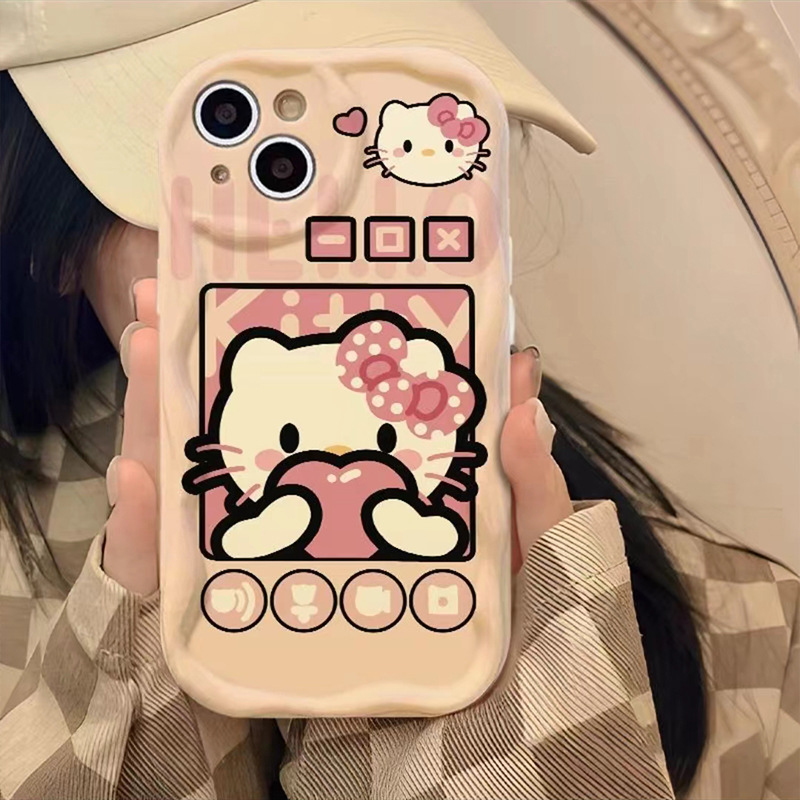 Love Kt Cat Suitable for Apple 16Promax Mobile Phone Case 14 New Women's Iphone15Pro/13 Cream Pattern