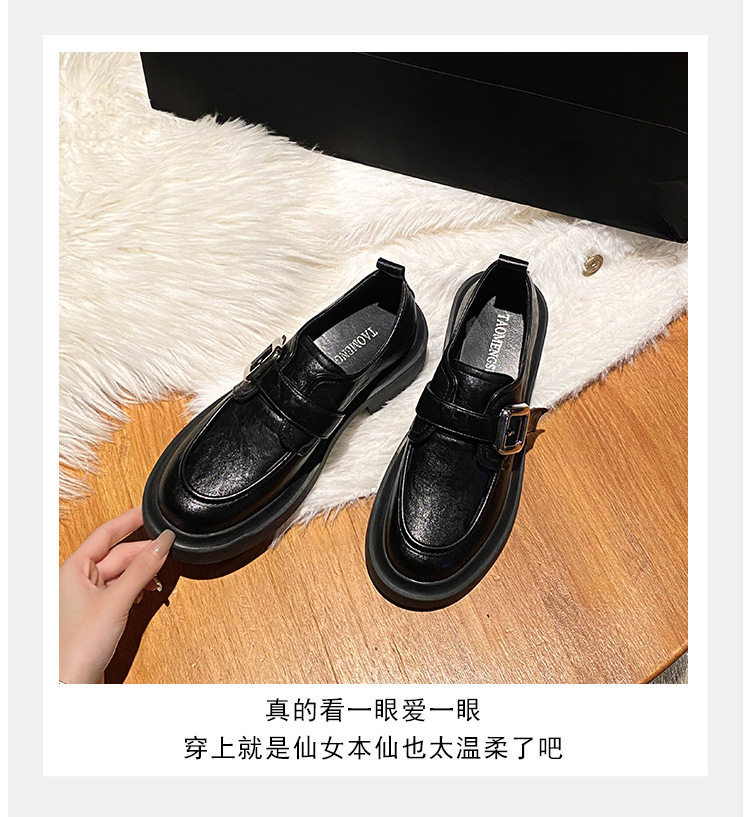 Giày lười nữ mũi tròn gót thô 3–5 cm kiểu Anh, đế cao su — Màu nâu, Màu đen chi tiết 10