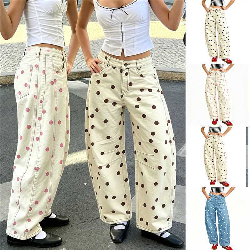 European and American Cross-Border Supply Polka Dot Women's Loose Fit Casual Low-Waist Denim Long Pants Women's Polka Dot Jeans New Style European and American Cross-Border Supply Polka Dot Women's Loose Fit Casual Low-Waist Denim Long Pants Women's Polka Dot Jeans New Style