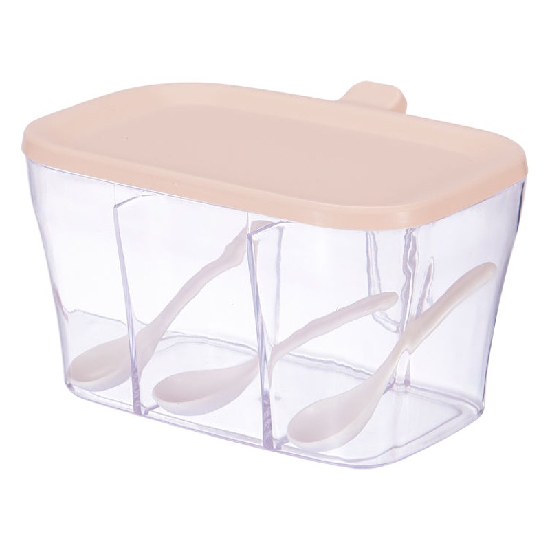 [Caja de condimento de múltiples rejillas engrosada] caja de condimento de combinación a prueba de humedad con cuchara sal de cocina MSG caja de condimento de especias