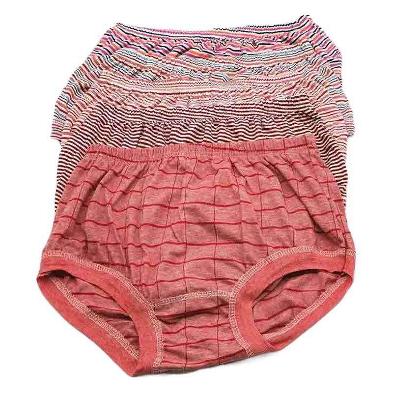 Женское треугольное нижнее белье больших размеров для пожилых людей, толстые свободные трусы с высокой талией, хлопковые шорты в полоску для среднего возраста