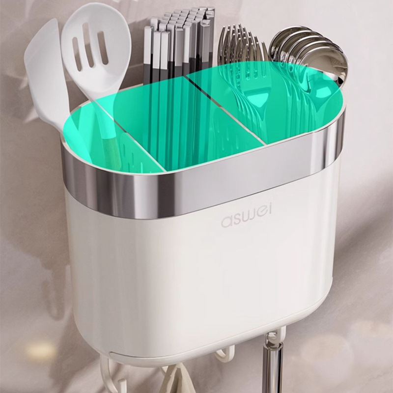 Caja de almacenamiento de palillos Tubo montado en la pared Soporte de almacenamiento de cuchara de cocina Jaula rápida de drenaje de alta gama nuevo hogar sin perforación
