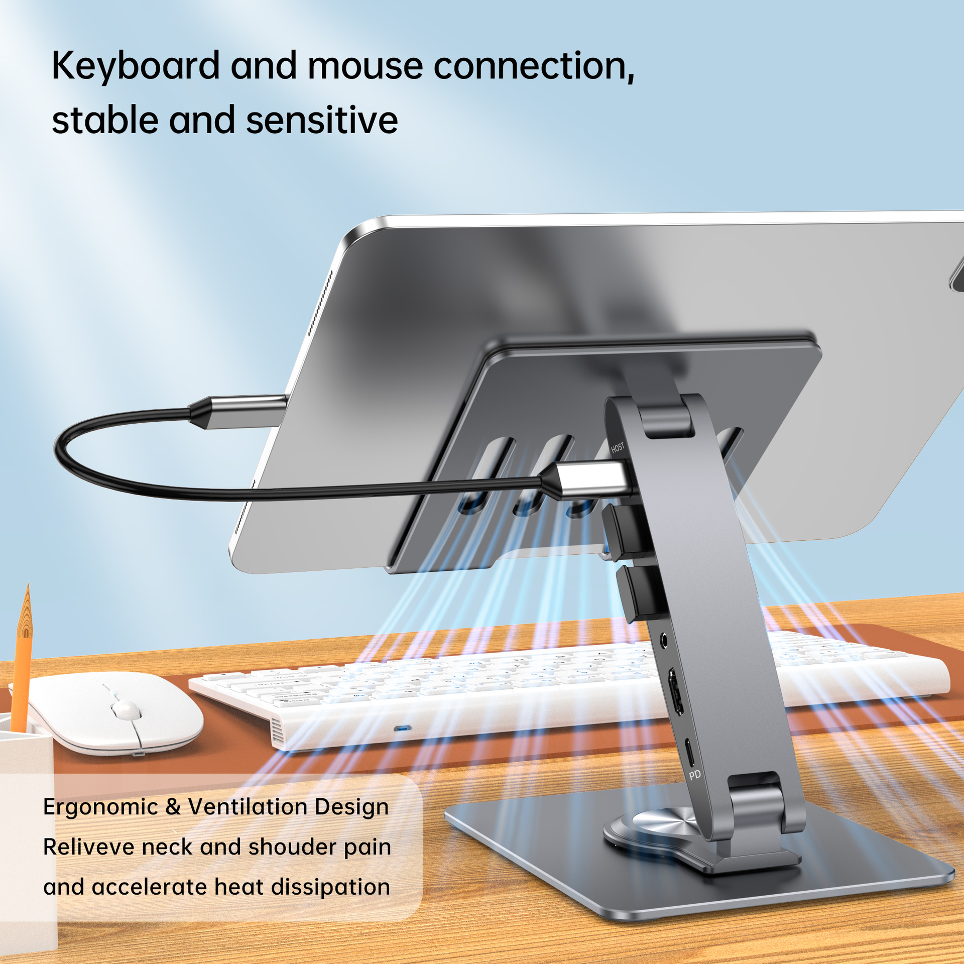 Foldable Type C Expansion Dock USB compatible with iPad Pro and other tablets Desktop Stand HDMI Projection