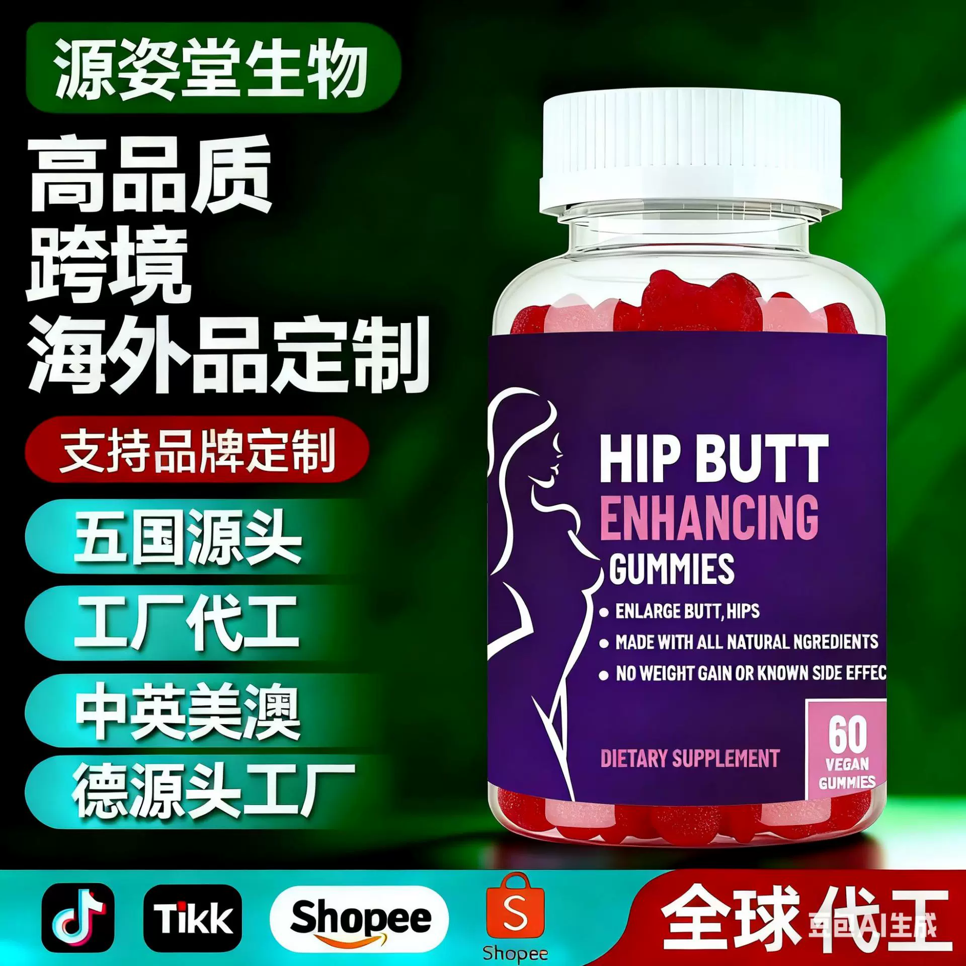 TK外贸新式软糖跨境专供饱满上翘曲线hip butt gummies提臀软糖