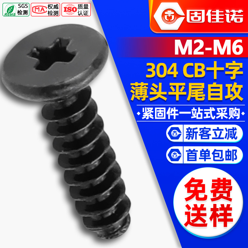 304不锈钢黑色CB十字槽薄平头平尾自攻螺丝扁平头大平头螺钉M2/M3