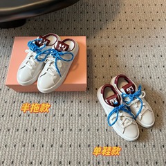高版真皮拼色休闲小白鞋女24新款牛皮彩色绑带运动板鞋单鞋百搭潮