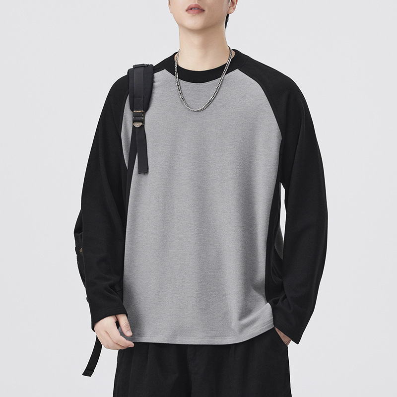 New Autumn Japanese Retro Men's Real Velvet 7A Antibacterial Long-Sleeve Base Loose Versatile American-Style T-Shirt Trendy