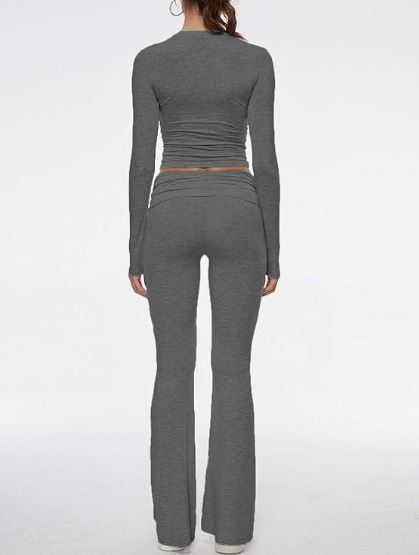 336g Weight Long Sleeve Sleeve Length Spandex, Polyester Fabric Type Pant Co-ord Set Sets Type 2 Pieces Set Quantity Holiday, Daily Occasion Round Neck Neckline Slim Fit Type Solid Color Pattern Summer, Spring Season Women's Gender Streetwear Style Holiday Daily Women's Streetwear Solid Color Spandex Polyester Pant Co-ord Set Pants Sets 26