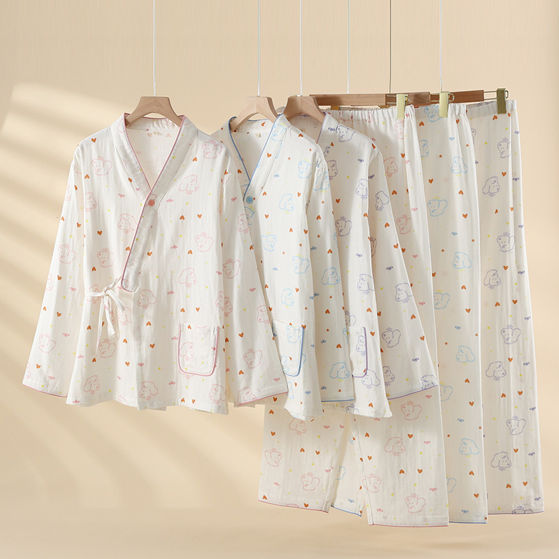 New Pure Cotton Gauze Cute Teddy Moon Clothes suit Spring and Autumn Summer Thin Pregnant Women Postpartum Lactation Pajamas Set New Pure Cotton Gauze Cute Teddy Moon Clothes suit Spring and Autumn Summer Thin Pregnant Women Postpartum Lactation Pajamas Set