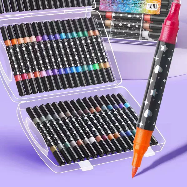 New dual-color glitter marker pen for children, hand-drawn dual-color paintbrush with thick soft tip, non-fading pearlescent shiny pen