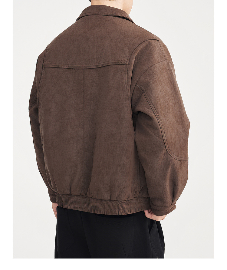 Áo khoác nam da PU mờ phối cotton cổ trụ kiểu Old Money — Màu nâu sẫm chi tiết 22
