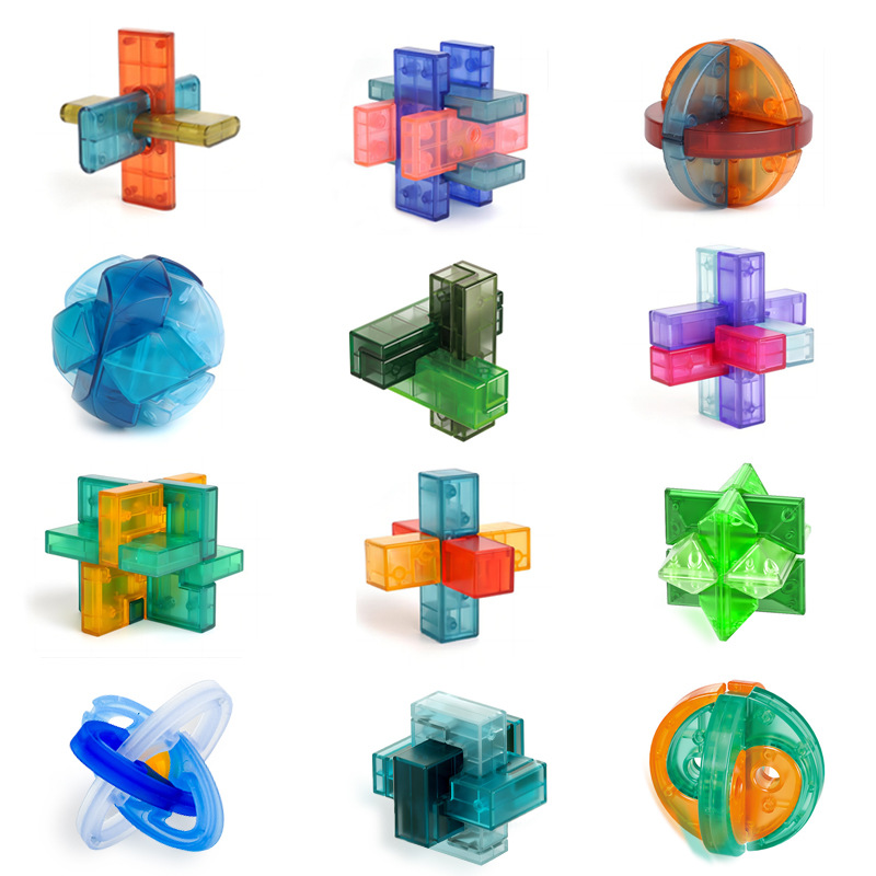 New Luban Lock Transparent Glass Color Series Various Difficulty Puzzle Super Difficult Children's Puzzle Kongming Lock Toy