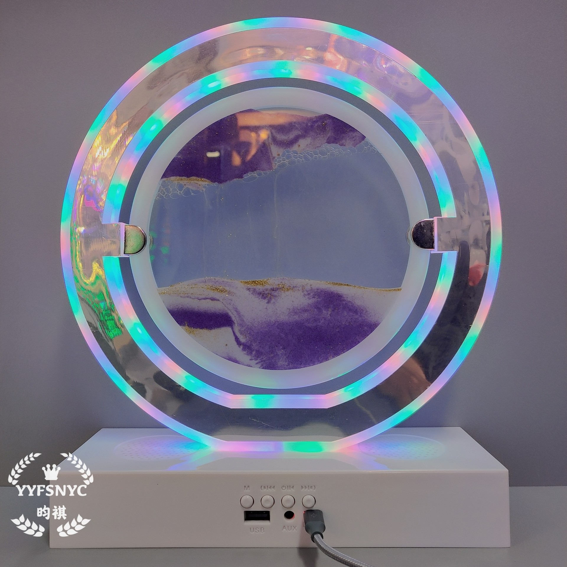 LED蓝牙音响灯RGB幻彩艺术流沙画台灯创意卧室氛围小摆件玻璃3D灯