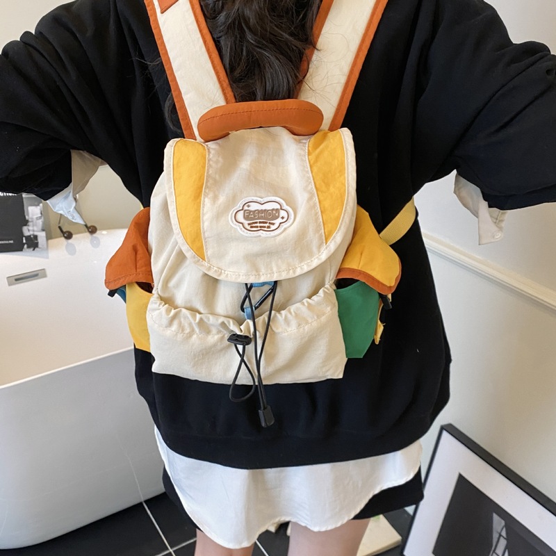 新款可爱书包撞色大小号双肩包小学生书包洋气男女童出游尼龙背包|undefined