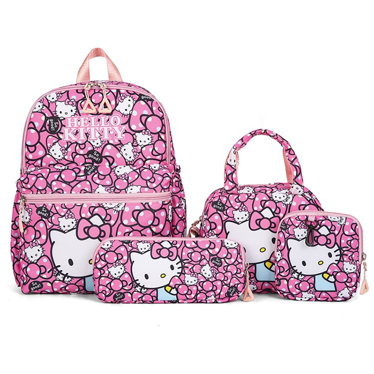 新款Hello Kitty四件套书包女开学季初高中生卡通潮酷双肩背包潮-阿里巴巴