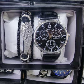 跨境热销时尚男士手表手链套装嘻哈朋克风手表饰品礼盒2set男表