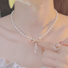 Bow pearl pendant necklace female 2022 new trendy temperament, light luxury design sense high -level collarbone chain