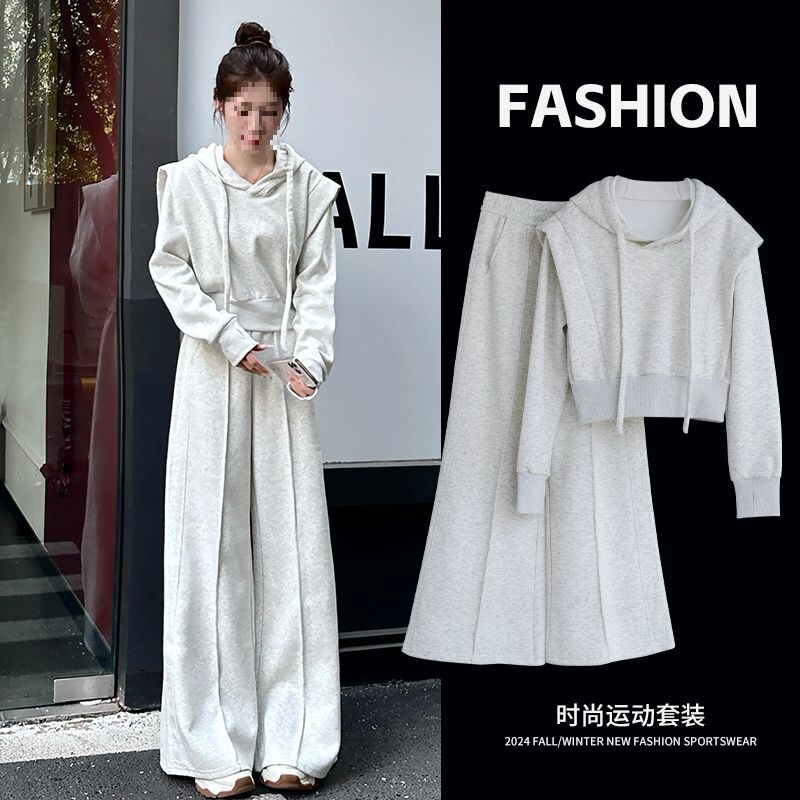 Temperament Fake Two-Piece Sweatshirt Suit, Fashionable Hooded Sweatshirt Two-Piece Set, Designer Commuter Autumn and Winter